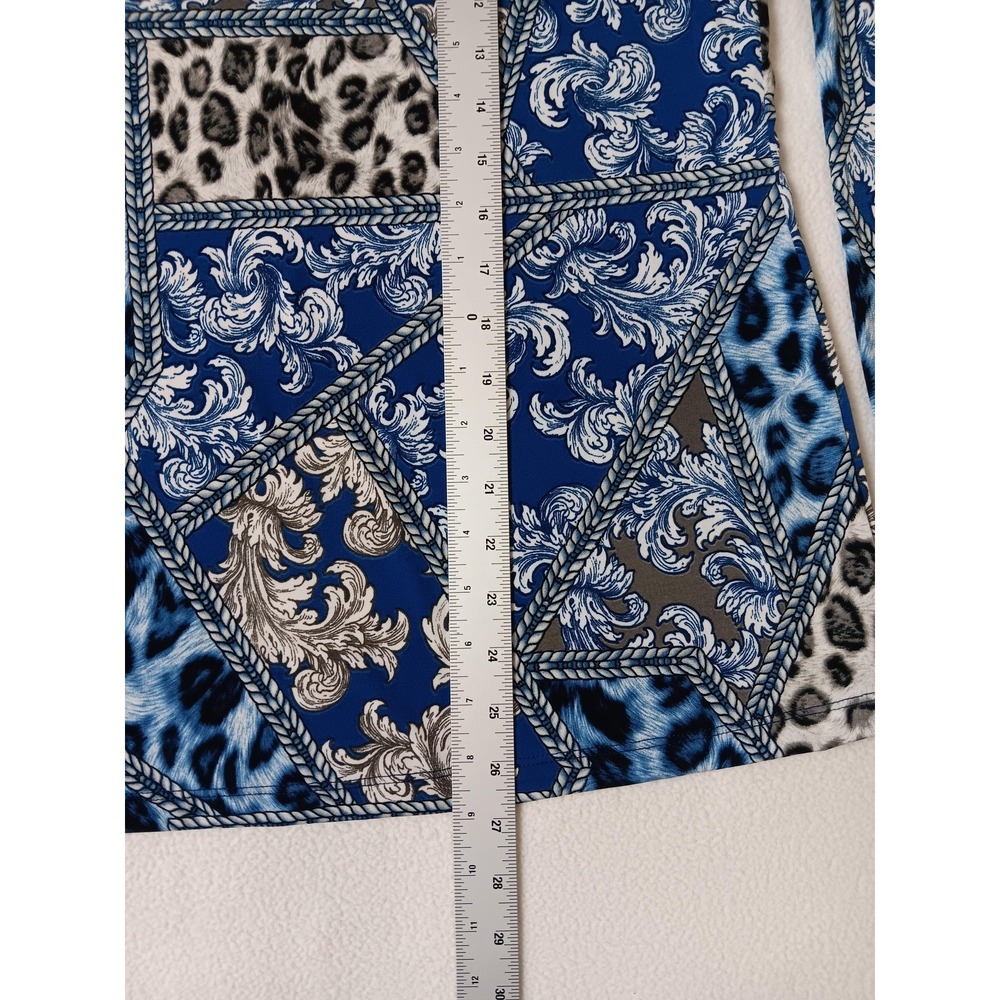 Susan Graver Artisan Blue Animal Print Tunic Womens L V-Neck Rhinestone - Picture 5 of 7